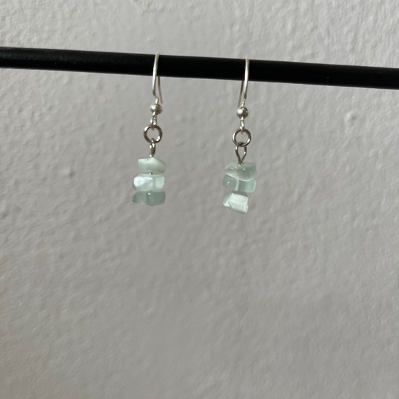 HANDMADE Clear Teal Stacked Stone Earrings - Picture 2 of 3